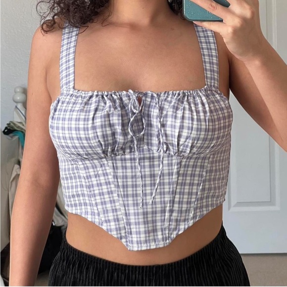 Lavender Gingham Milkmaid Corset Top - Picture 1 of 5